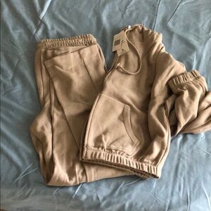 Pink Rose Tan Joggers with Elastic Waistband and Tapered Ankles